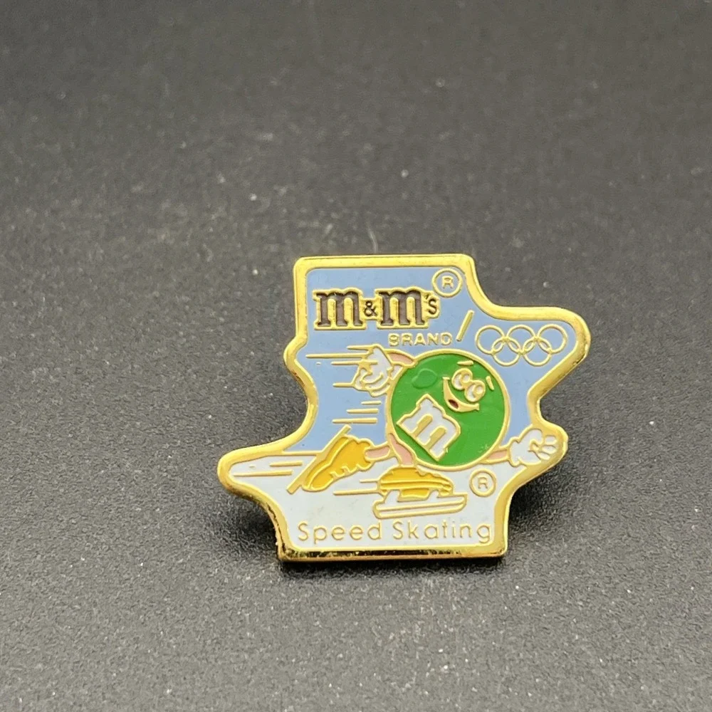 1992 Albertville Olympics M&M's Candy Speed Skating Lapel Hat Pin